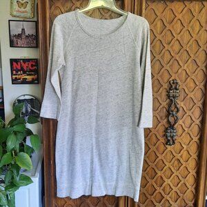 3/4 Sleeve Sporty Knit Sweater Dress - Oatmeal/Heather Gray, Size S
